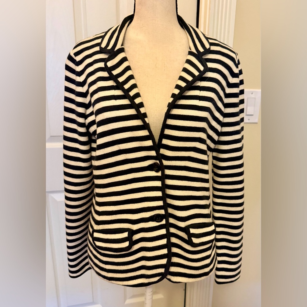 Ann Taylor Navy and White Striped Heavy Knit Blazer, Sz SP, Like New!